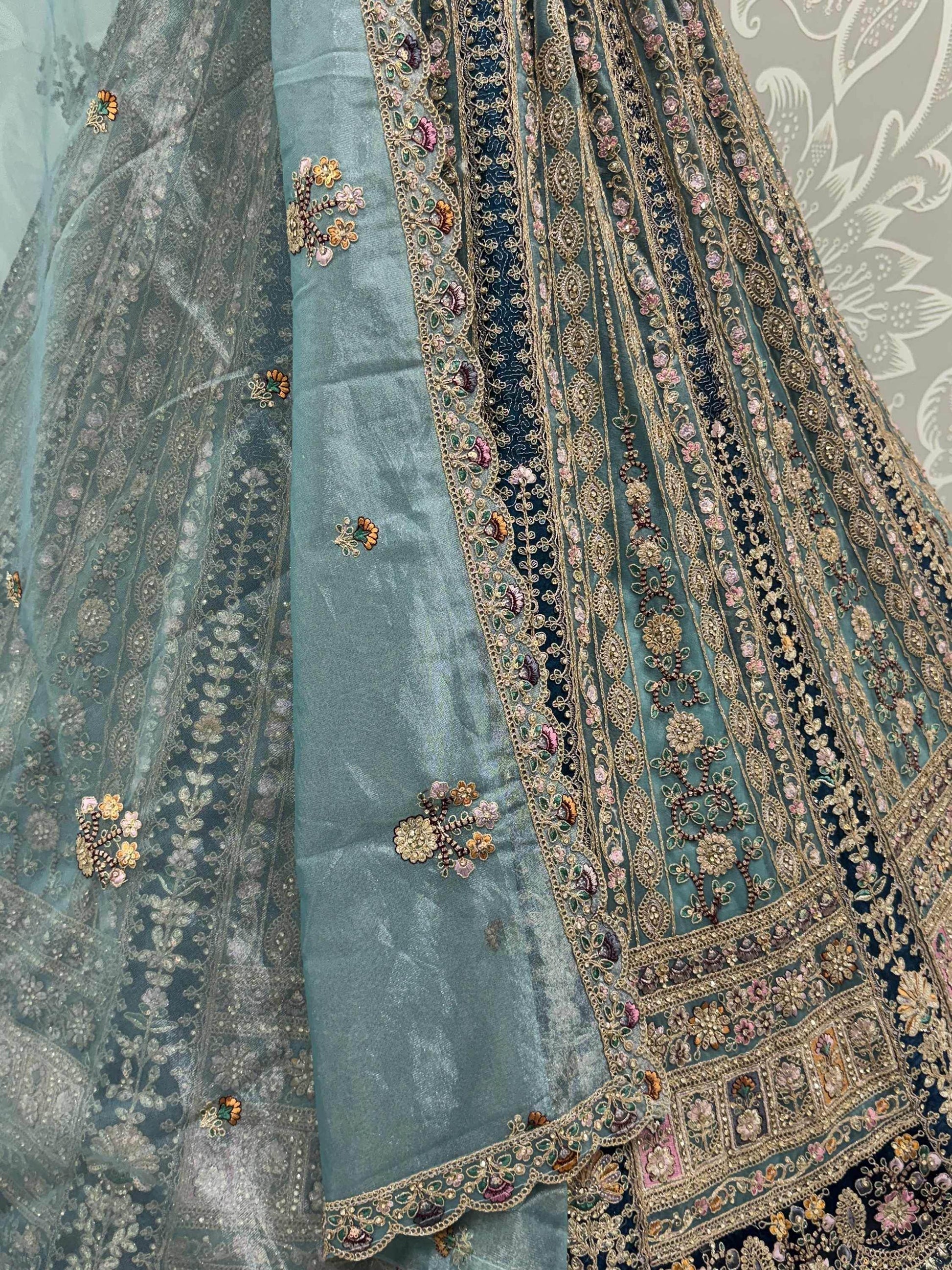 Beautiful Teal Blue Dori Embroidered Net Lehenga Choli With Dupatta