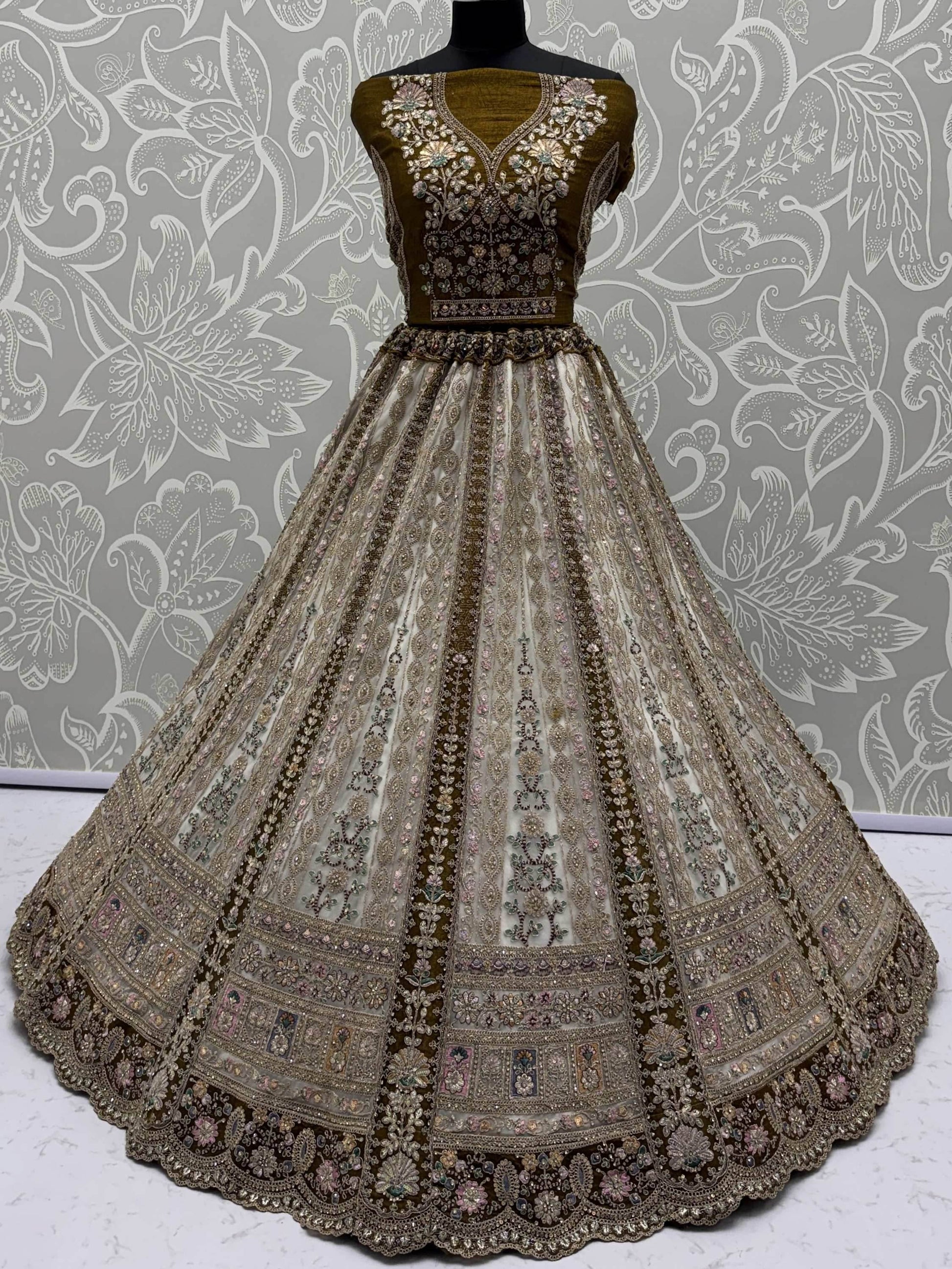 Classy Off-White Floral Embroidered Net Traditional Lehenga Choli