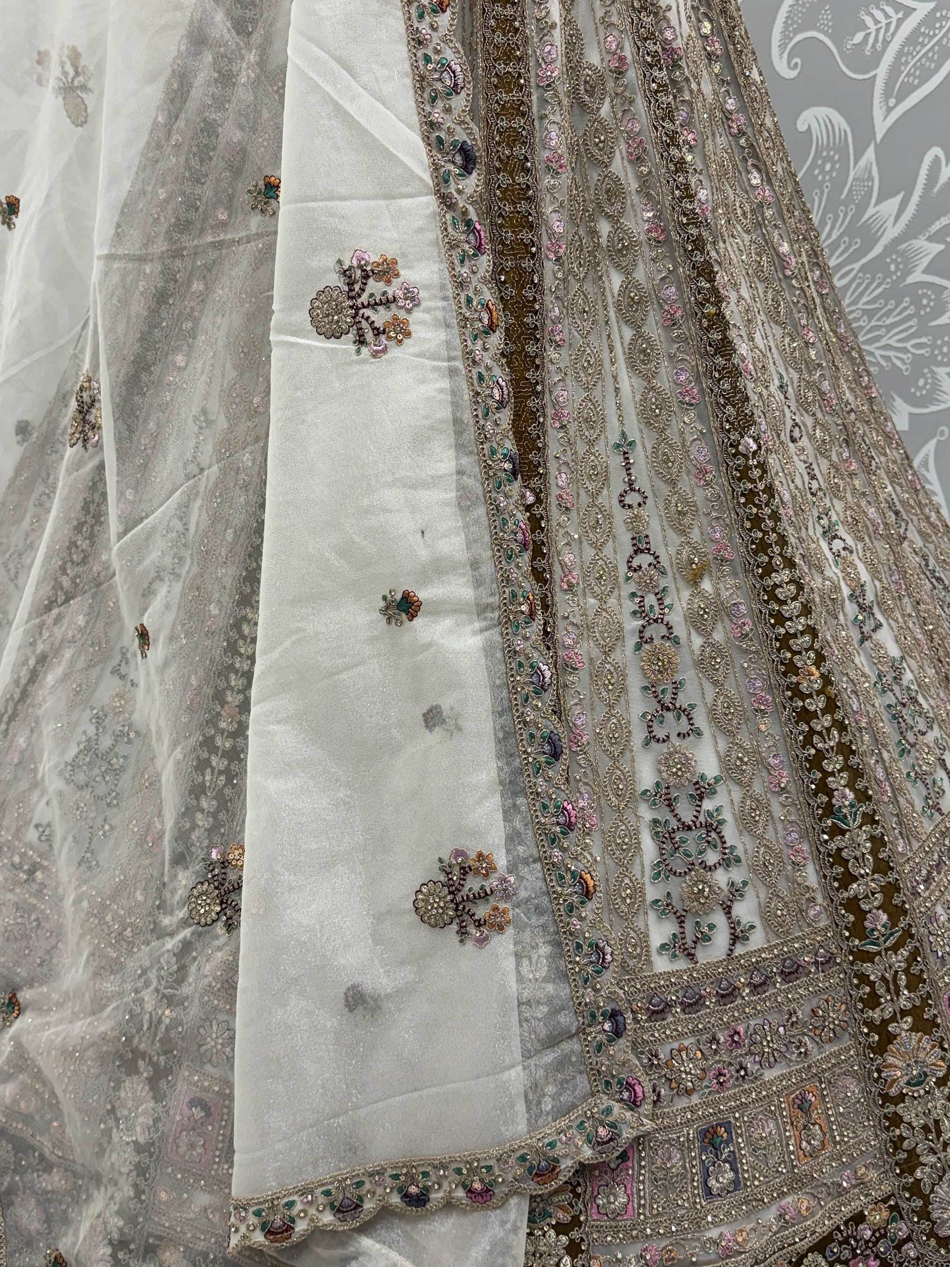 Classy Off-White Floral Embroidered Net Traditional Lehenga Choli