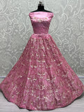 Sparkling Pink Thread Work Net Wedding Lehenga Choli With Dupatta