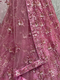Sparkling Pink Thread Work Net Wedding Lehenga Choli With Dupatta