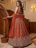 Attractive Rust Orange Floral Embroidered Organza Lehenga Choli