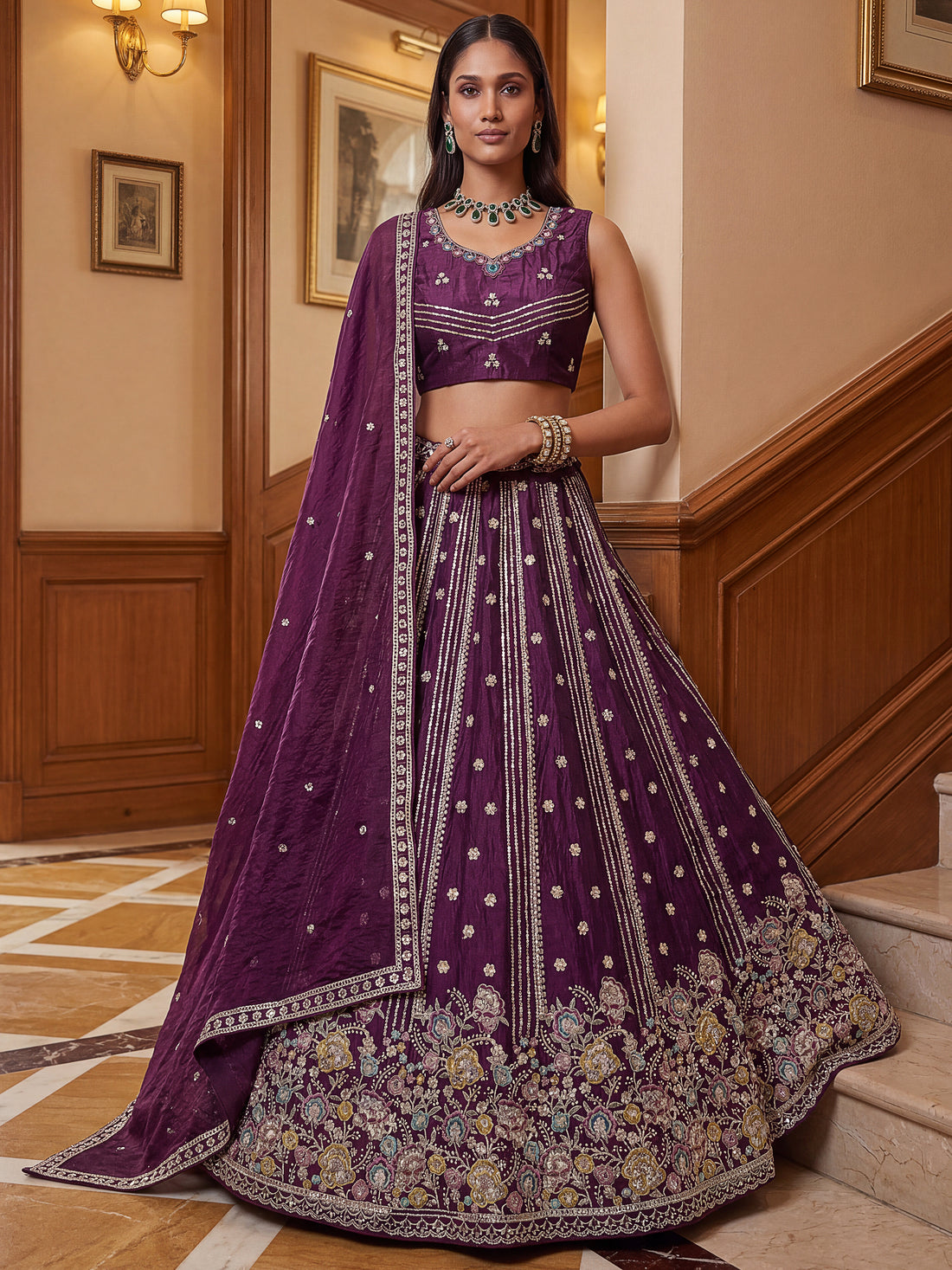 Precious Purple Sequins Organza Designer Lehenga Choli With Dupatta