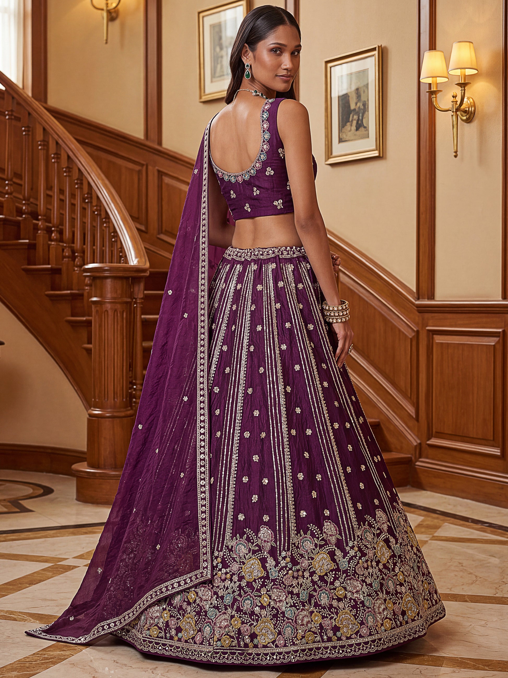 Precious Purple Sequins Organza Designer Lehenga Choli With Dupatta