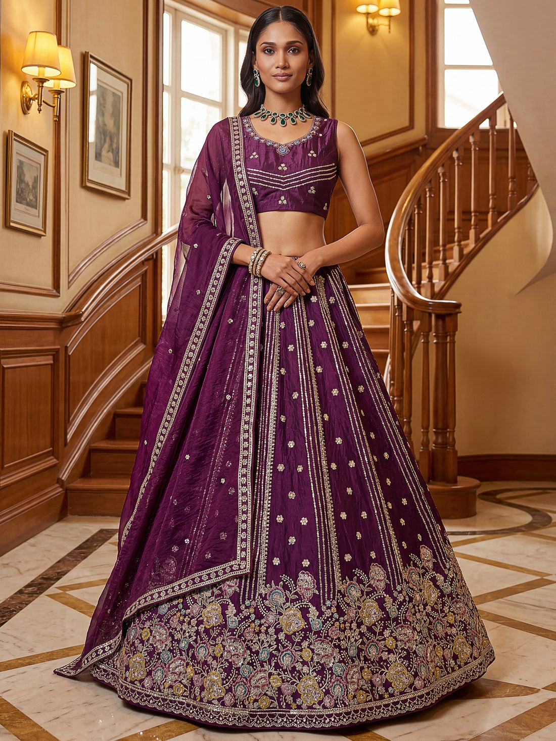 Precious Purple Sequins Organza Designer Lehenga Choli With Dupatta