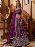 Precious Purple Sequins Organza Designer Lehenga Choli With Dupatta