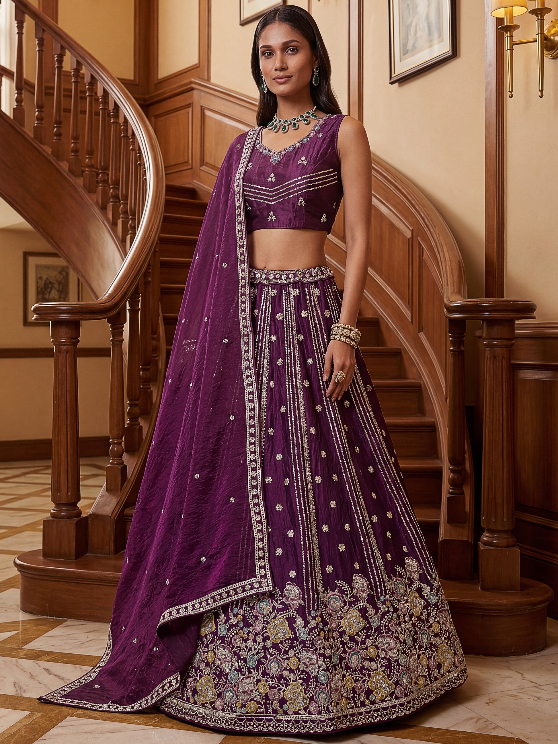 Precious Purple Sequins Organza Designer Lehenga Choli With Dupatta