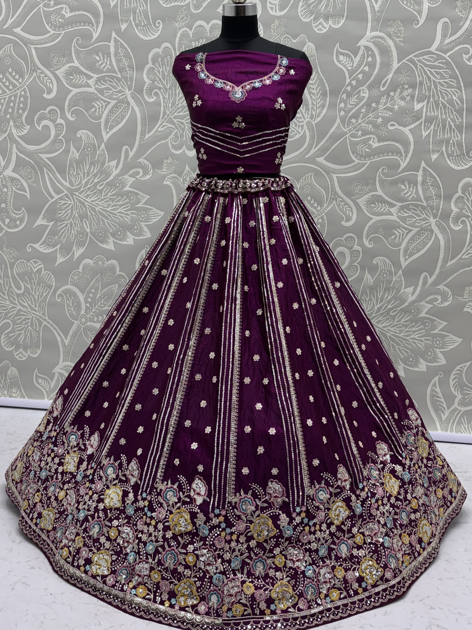 Precious Purple Sequins Organza Designer Lehenga Choli With Dupatta