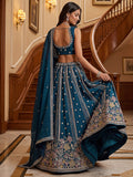 Awesome Teal Blue Dori Work Organza Engagement Wear Lehenga Choli