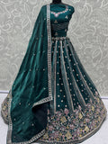 Dazzling Teal Green Embroidered Organza Wedding Lehenga Choli