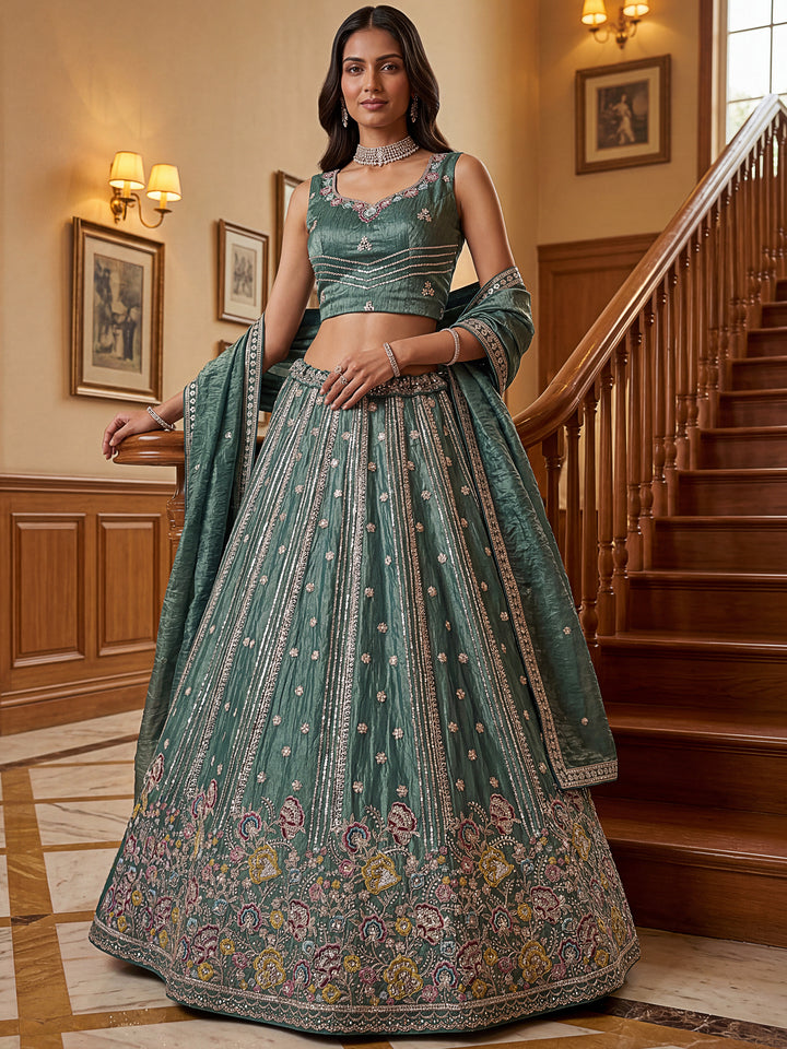 Marvelous Sea Green Dori Work Organza Engagement Wear Lehenga Choli