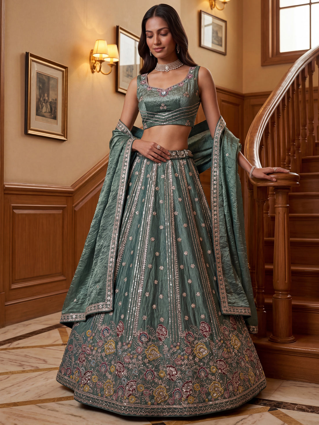 Marvelous Sea Green Dori Work Organza Engagement Wear Lehenga Choli
