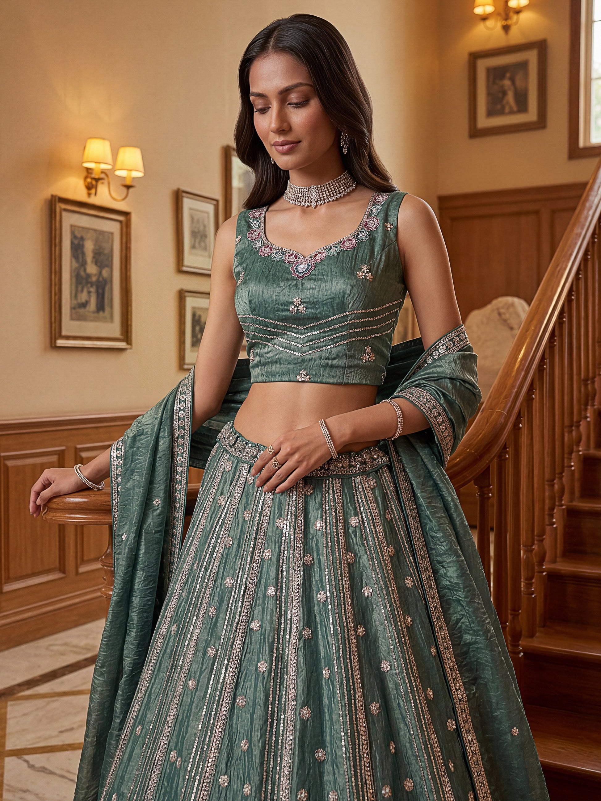 Marvelous Sea Green Dori Work Organza Engagement Wear Lehenga Choli
