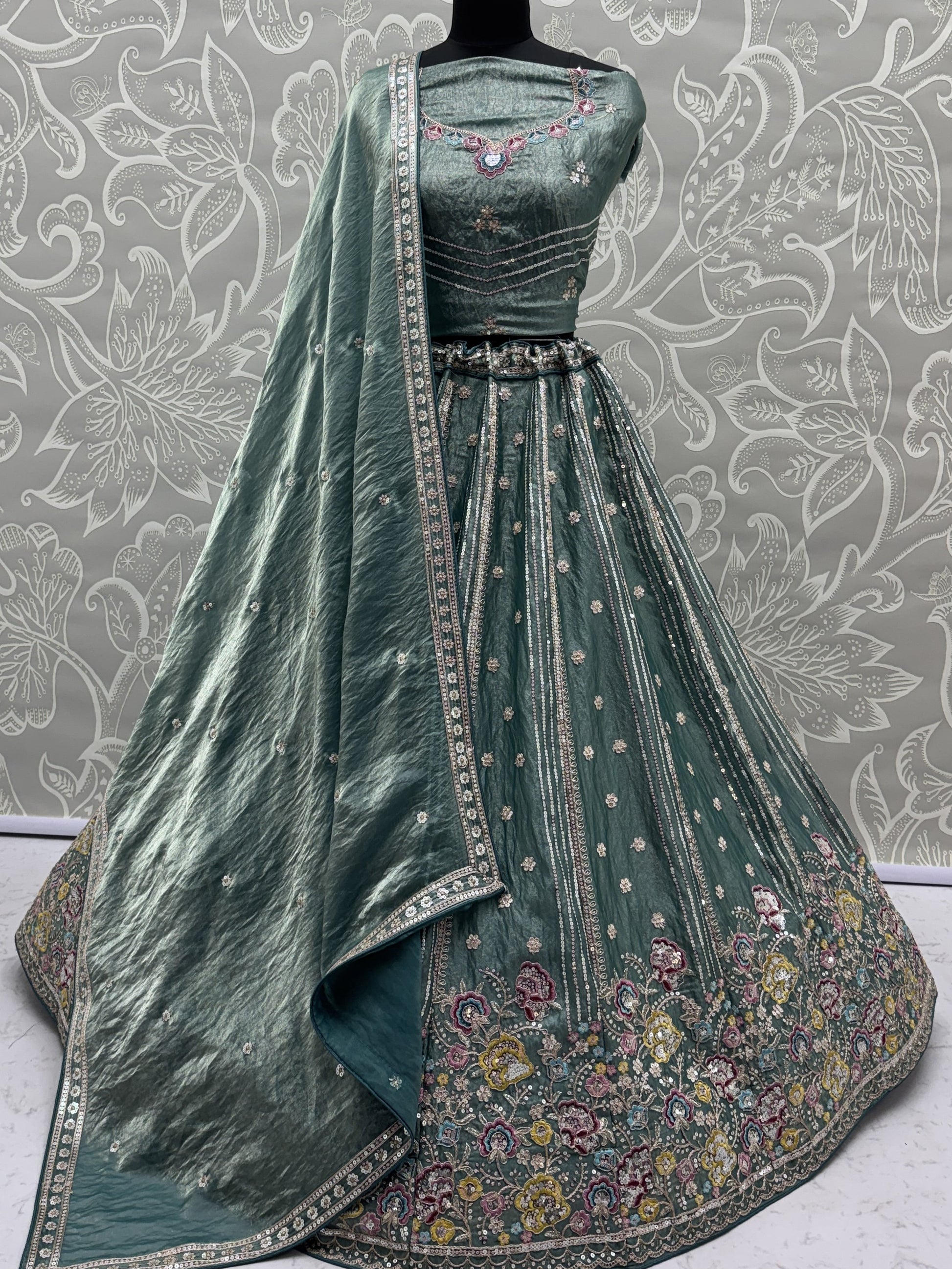 Marvelous Sea Green Dori Work Organza Engagement Wear Lehenga Choli