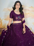 Attractive Purple Sequins Chinon Reception Wear Lehenga Choli