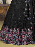 Gorgeous Black Thread Work Chinon Designer Lehenga Choli With Dupatta