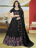 Gorgeous Black Thread Work Chinon Designer Lehenga Choli With Dupatta