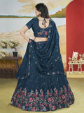 Awesome Teal Blue Sequins Chinon Wedding Wear Lehenga Choli