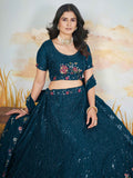 Awesome Teal Blue Sequins Chinon Wedding Wear Lehenga Choli