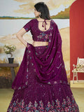 Stunning Wine Thread Work Chinon Engagement Wear Lehenga Choli