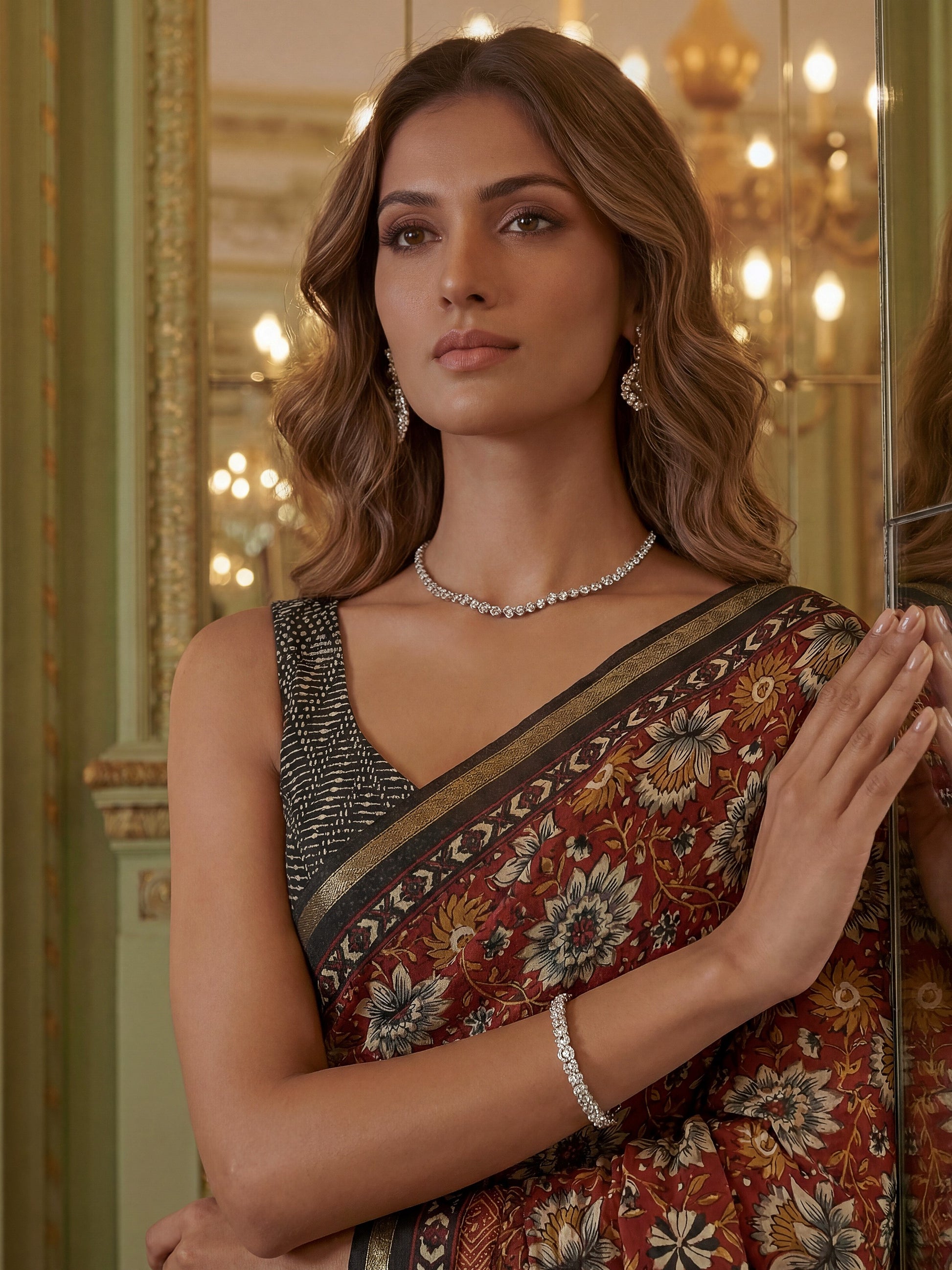 Elegant Maroon Floral Printed Silk Festival Wear Saree With Blouse