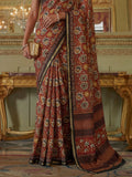 Elegant Maroon Floral Printed Silk Festival Wear Saree With Blouse