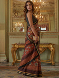 Elegant Maroon Floral Printed Silk Festival Wear Saree With Blouse
