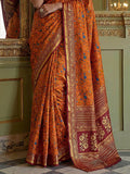 Attractive Orange Digital Printed Silk Office Wear Saree With Blouse