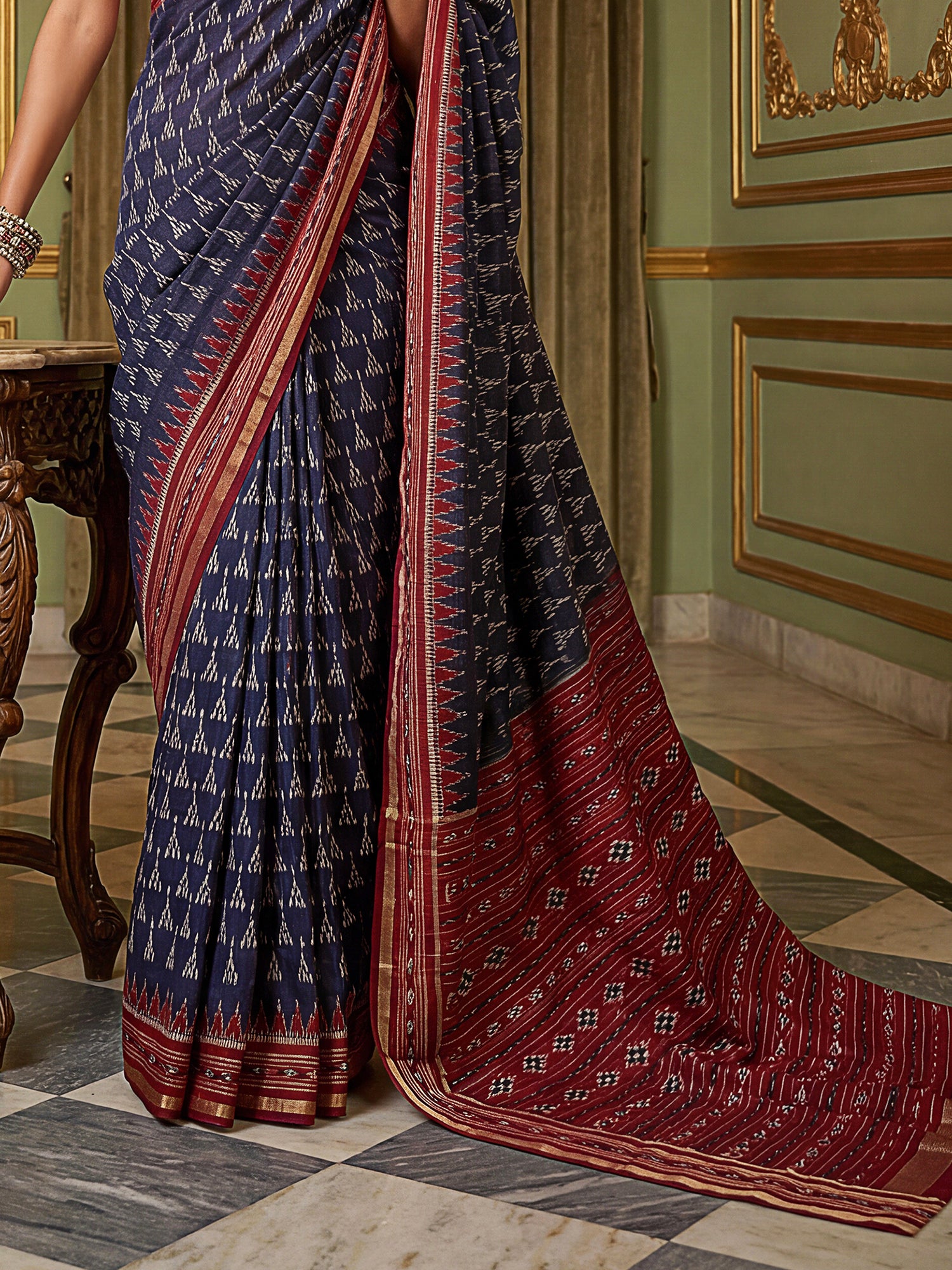 Bewitching Blue Digital Printed Silk Traditional Saree With Blouse