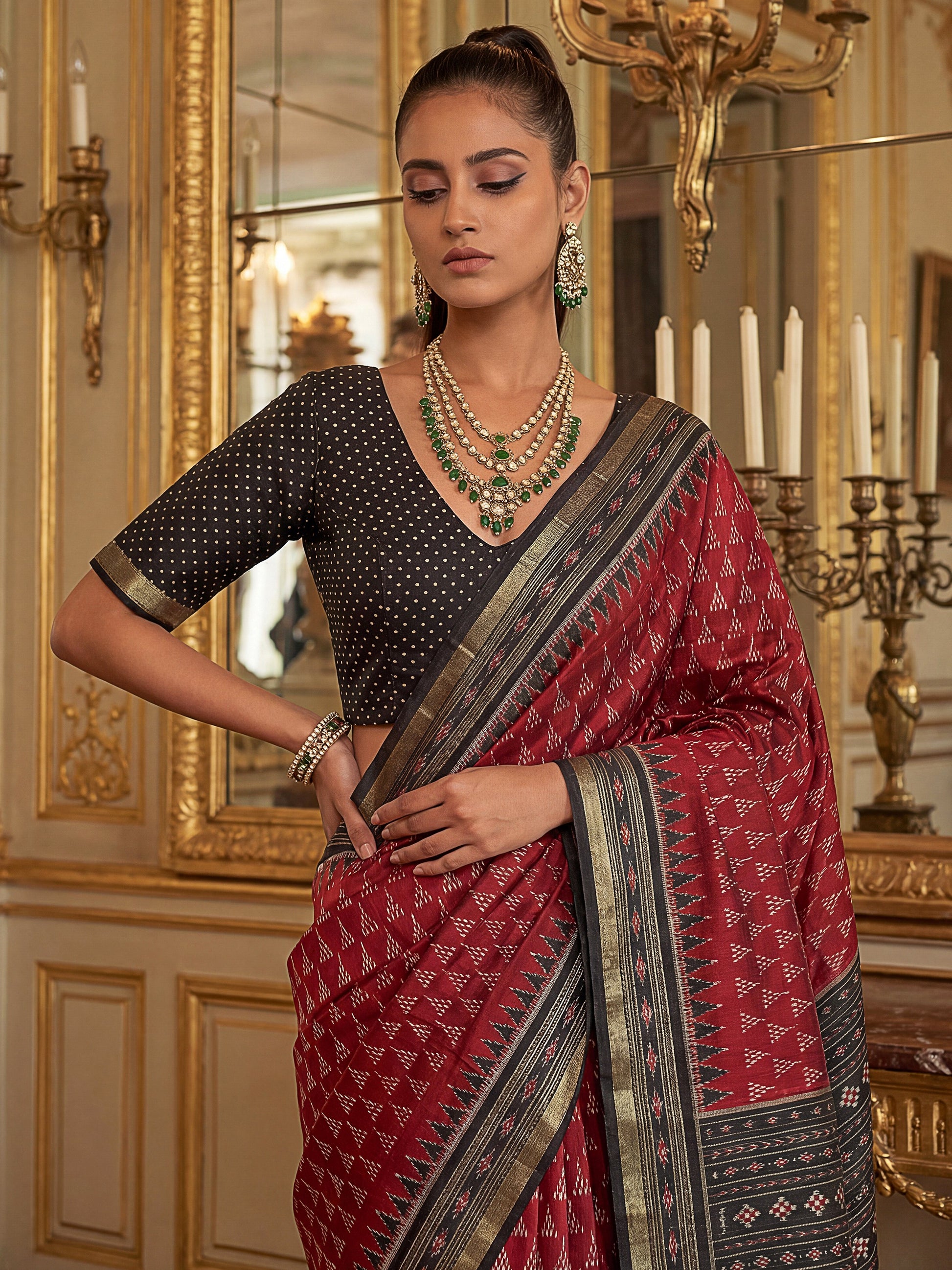 Magnetic Red Digital Printed Silk Event Wear Saree With Blouse
