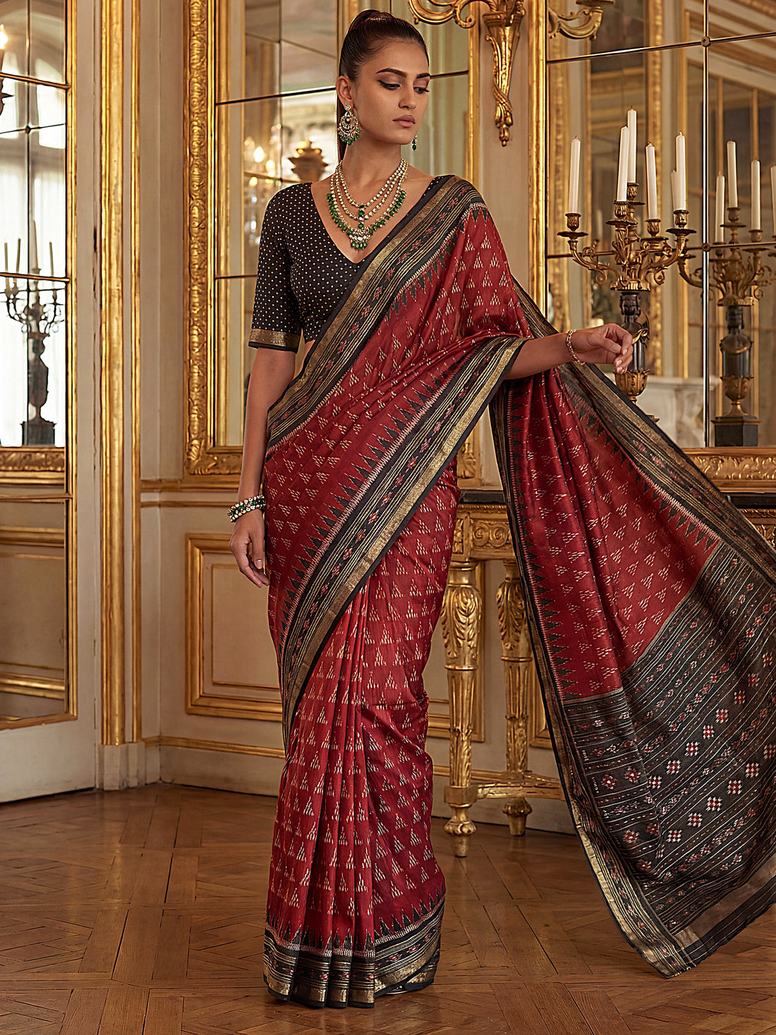Magnetic Red Digital Printed Silk Event Wear Saree With Blouse