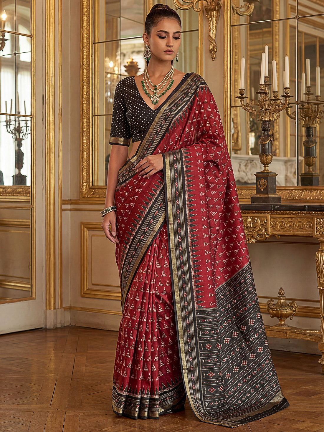 Magnetic Red Digital Printed Silk Event Wear Saree With Blouse
