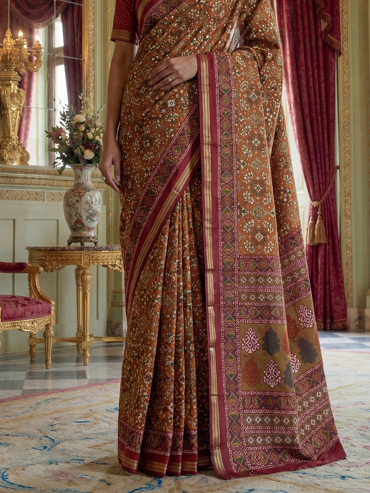 Bewitching Mustard Yellow Printed Silk Casual Wear Saree With Blouse