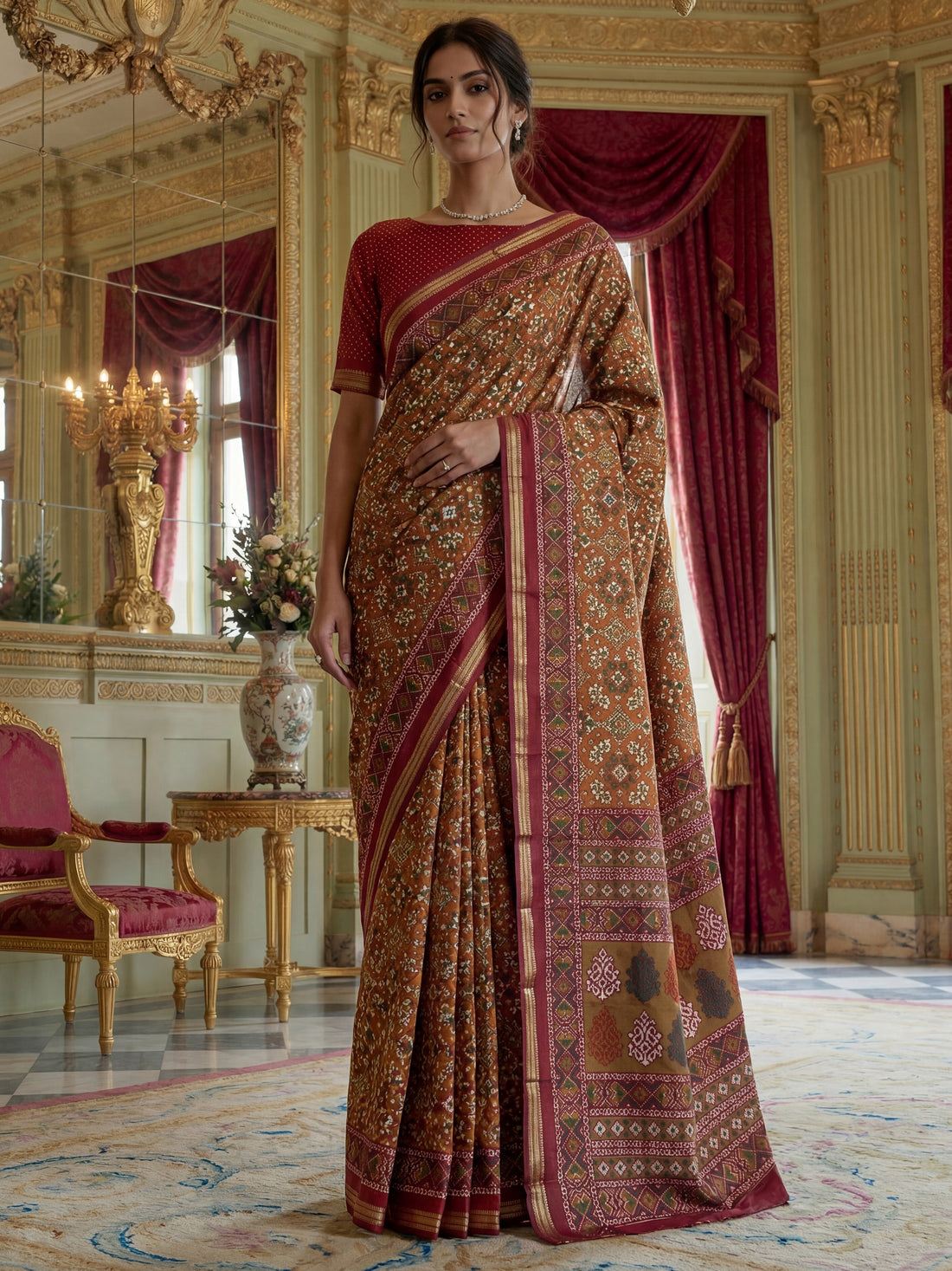 Bewitching Mustard Yellow Printed Silk Casual Wear Saree With Blouse