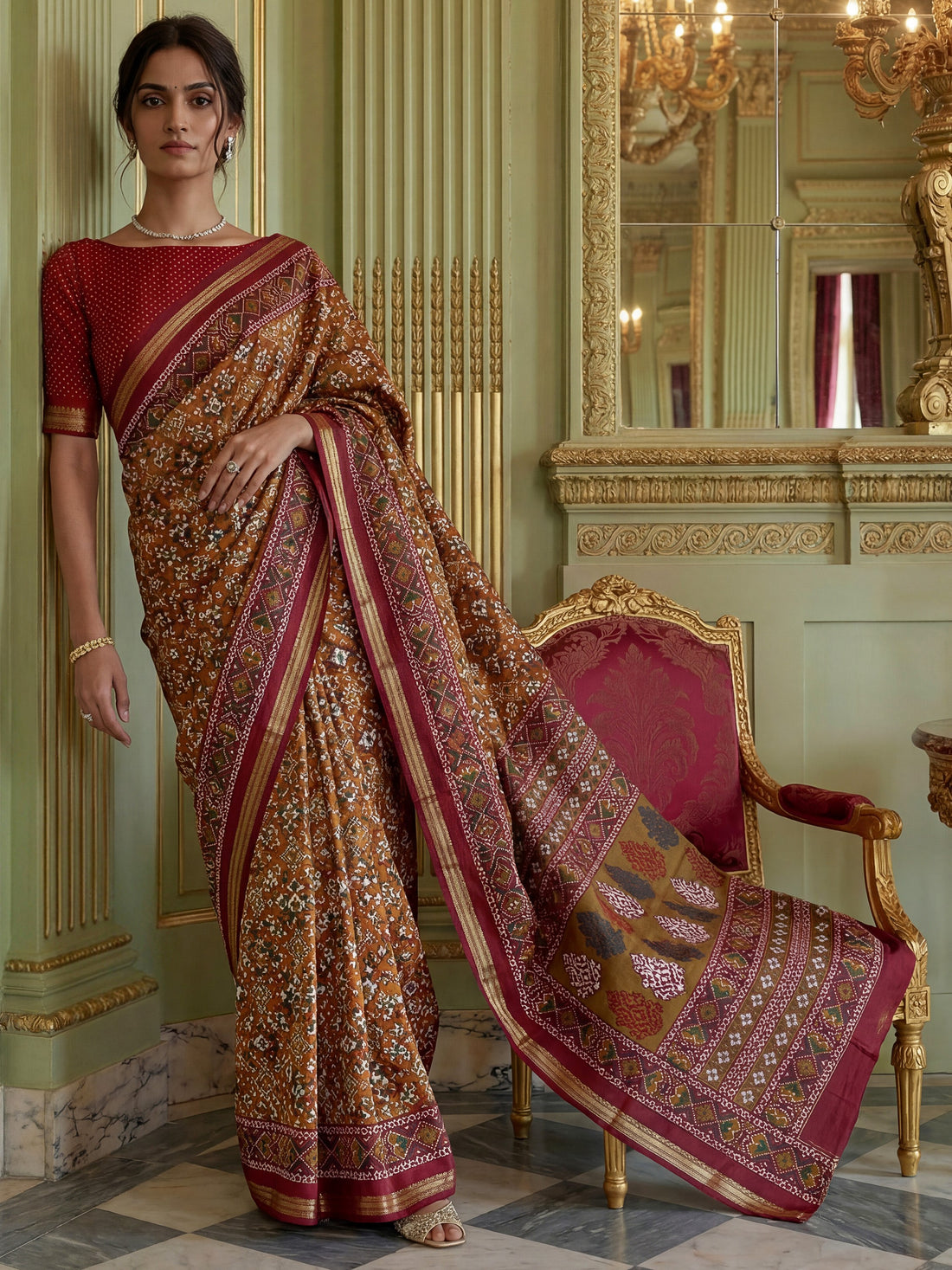 Bewitching Mustard Yellow Printed Silk Casual Wear Saree With Blouse