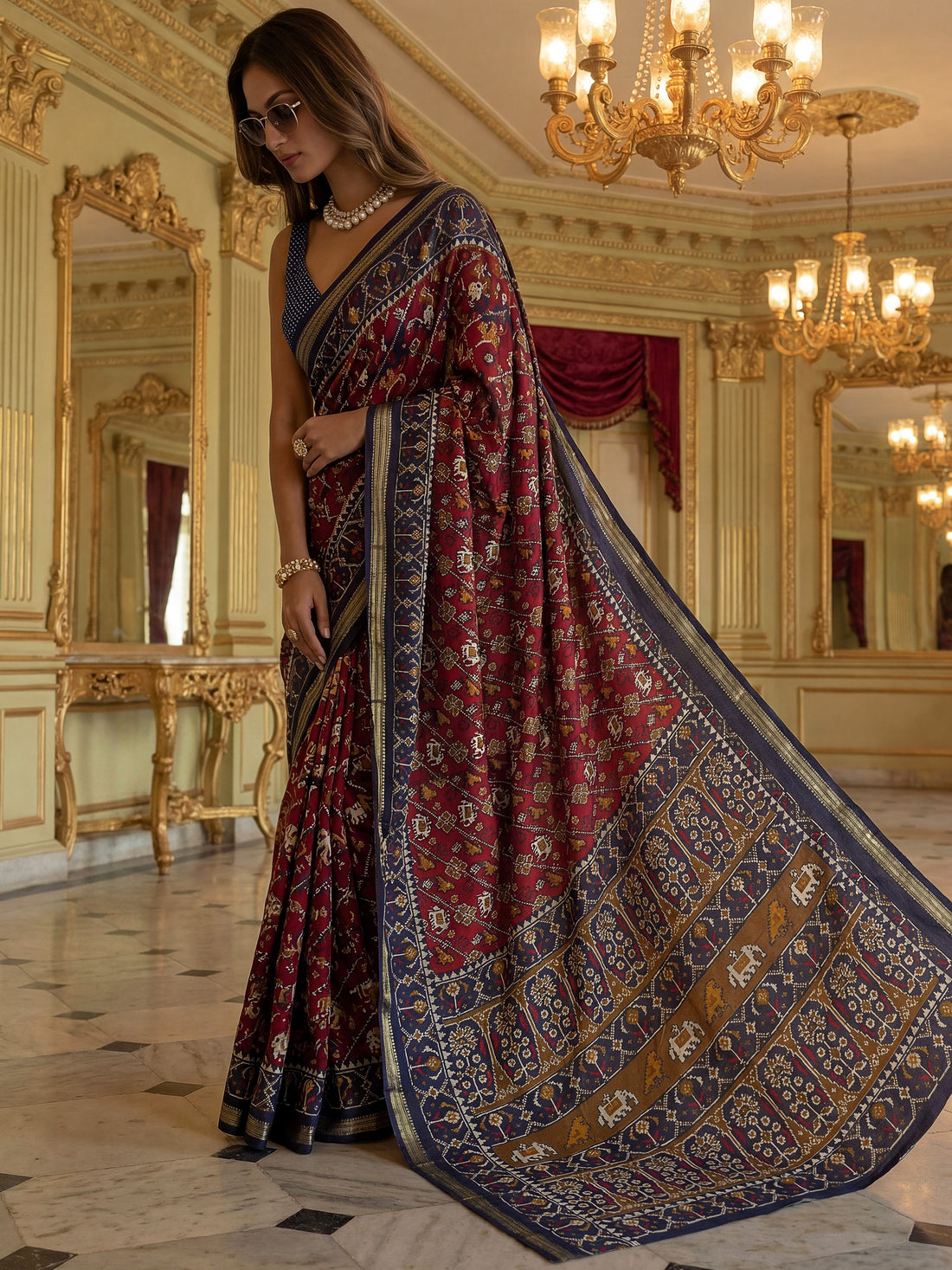 Astonishing Red Printed Silk Traditional Saree With Blouse