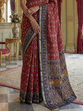 Astonishing Blue Printed Silk Traditional Saree With Blouse