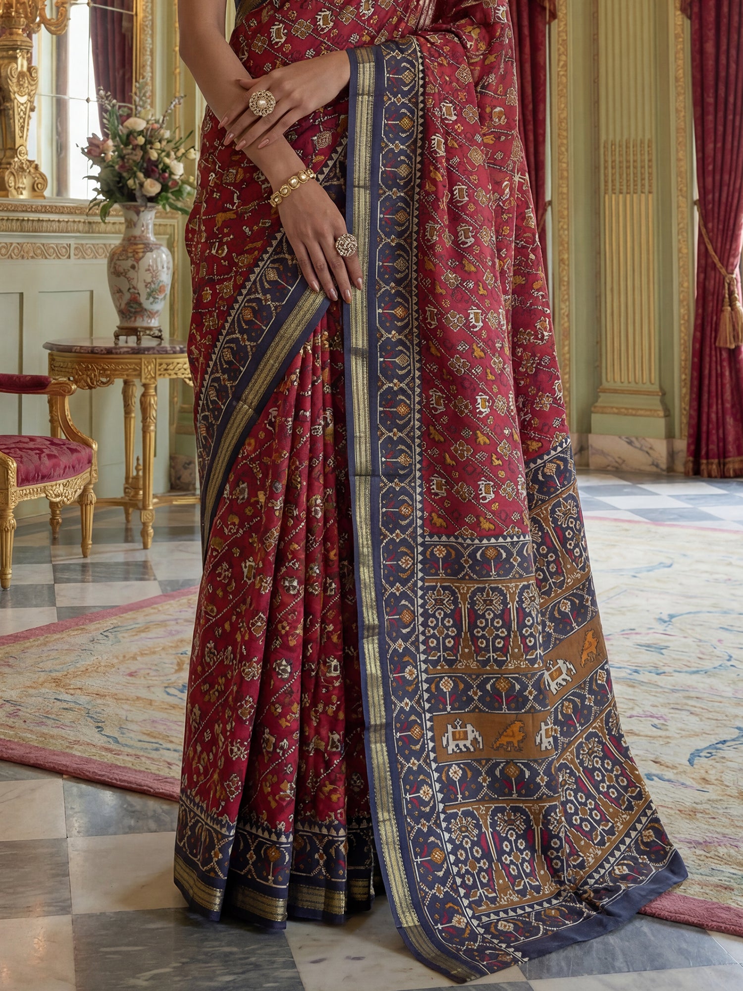 Astonishing Blue Printed Silk Traditional Saree With Blouse