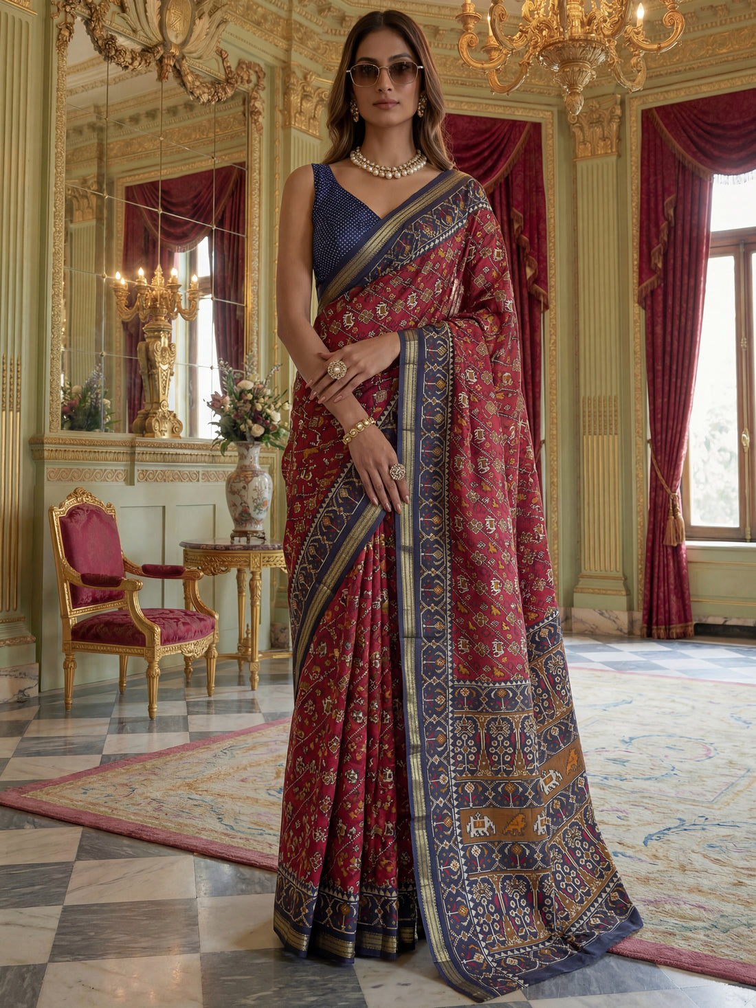 Astonishing Blue Printed Silk Traditional Saree With Blouse