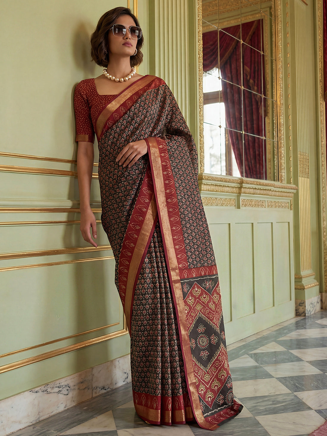 Fabulous Blue Digital Printed Silk Office Wear Saree With Blouse