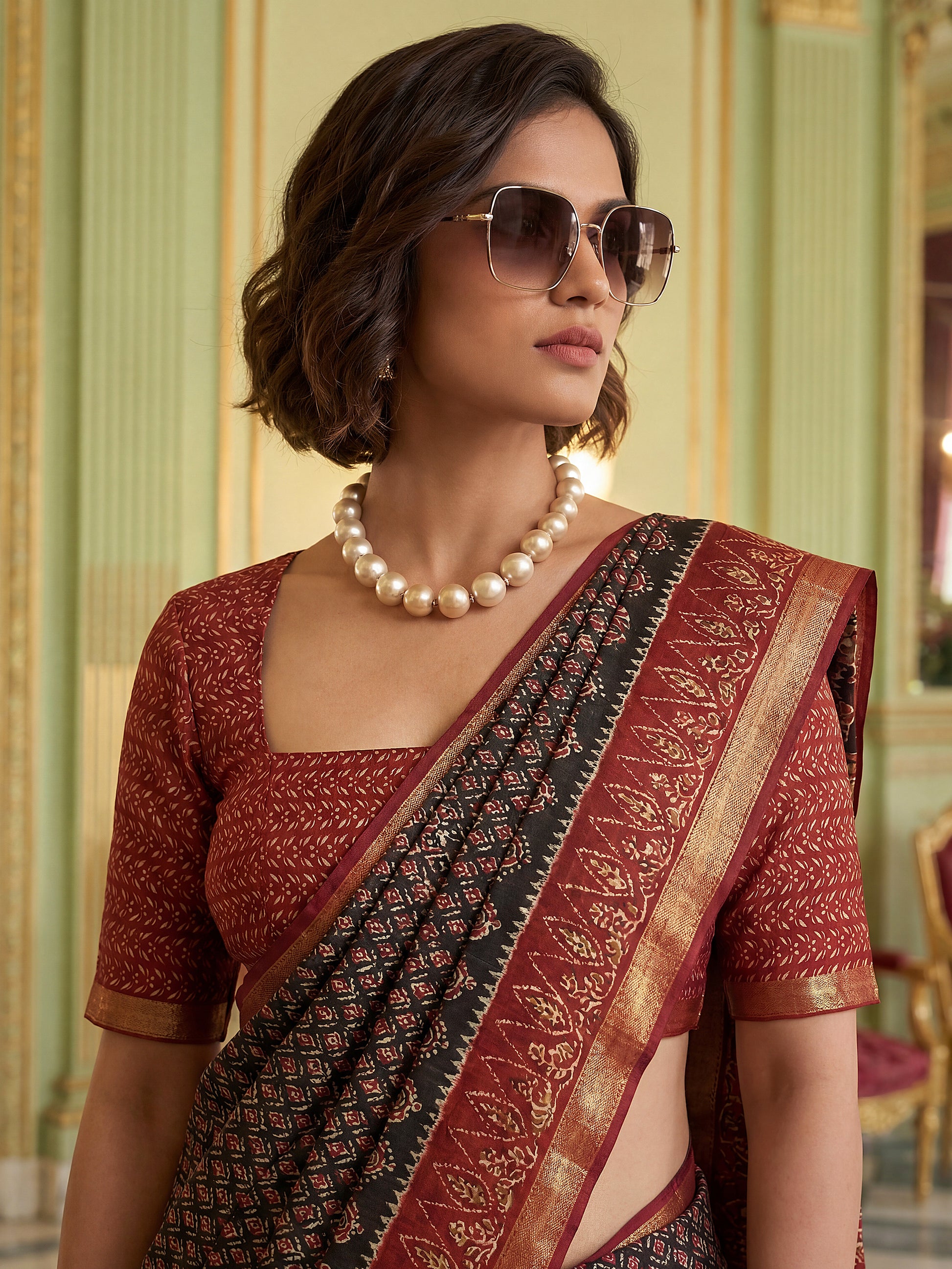 Fabulous Blue Digital Printed Silk Office Wear Saree With Blouse