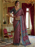 Lavishing Wine Digital Printed Silk Event Wear Saree With Blouse