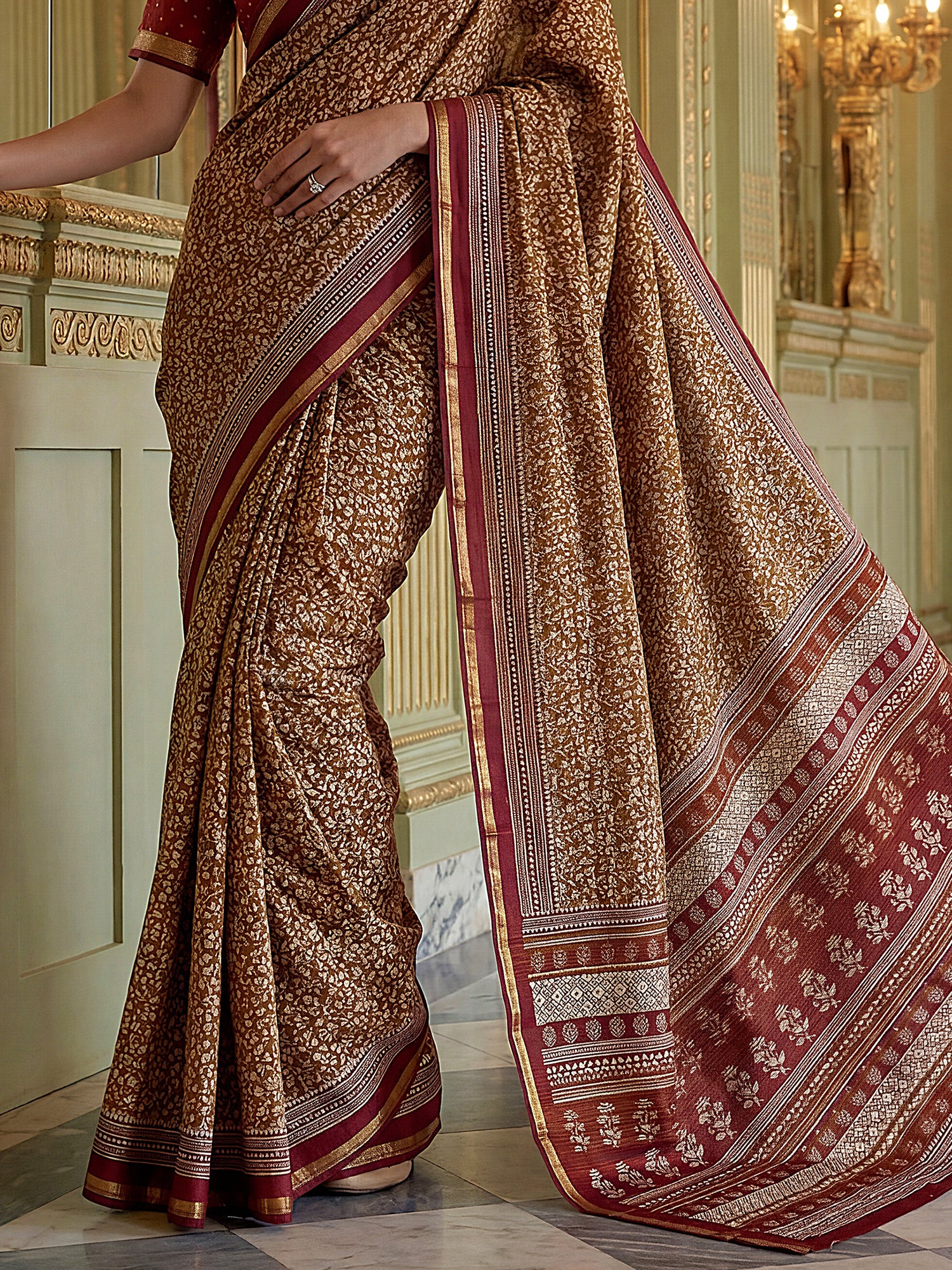 Beautiful Yellow Digital Printed Silk Casual Wear Saree With Blouse