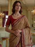 Beautiful Yellow Digital Printed Silk Casual Wear Saree With Blouse