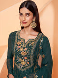 Charming Dark Green Sequins Georgette Festival Wear Sharara Suit