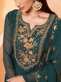 Charming Dark Green Sequins Georgette Festival Wear Sharara Suit
