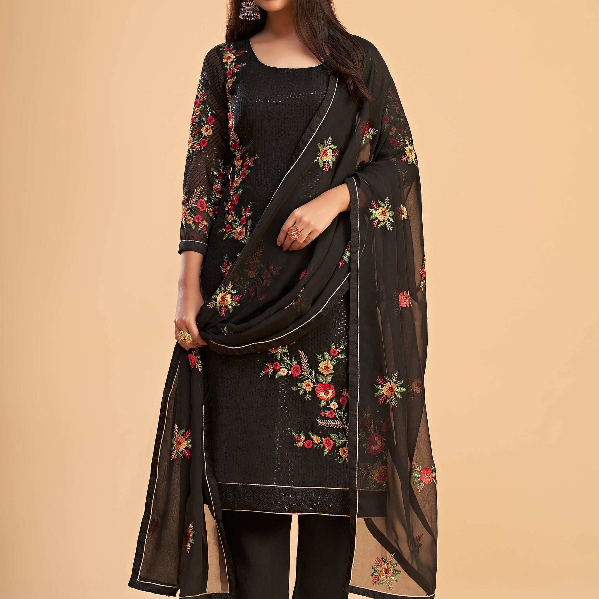 Fabulous Black Sequins Embroidered Georgette Salwar Suit
