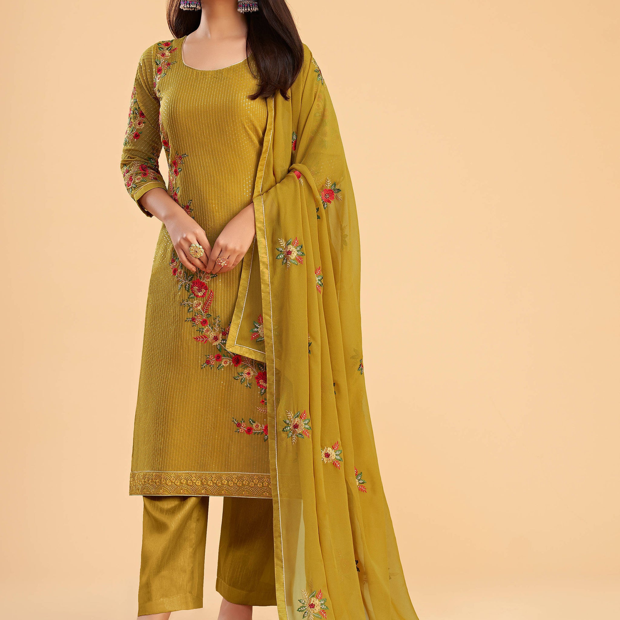 Lovely Yellow Zari Embroidered Georgette Salwar Suit