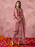 Lovable Pink Thread Work Georgette Casual Wear Pant Suit With Dupatta