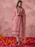 Lovable Pink Thread Work Georgette Casual Wear Pant Suit With Dupatta